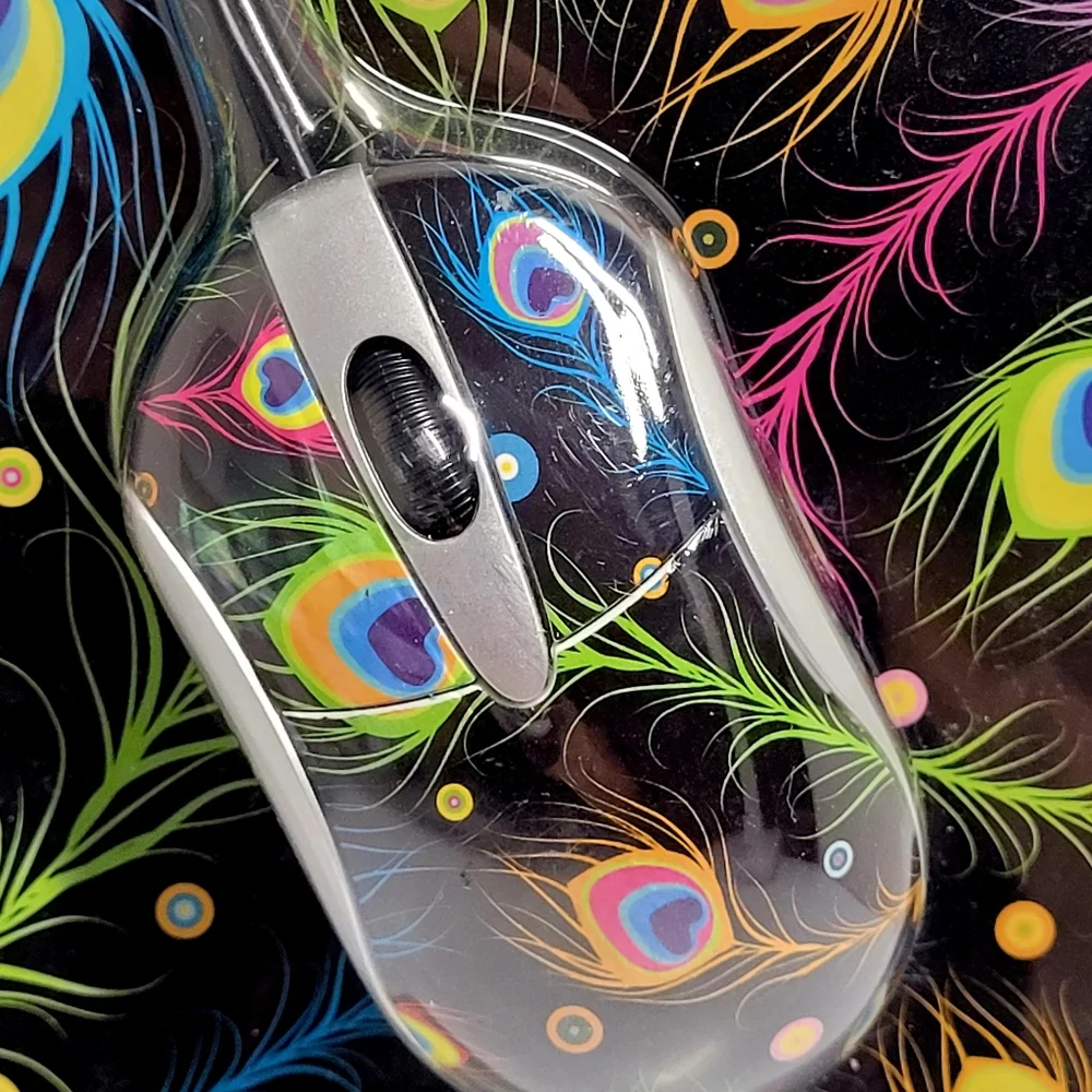 Fine Life Products 2-in-1 Mouse Kit Peacock Optical Mouse & Matching Mouse Pad N